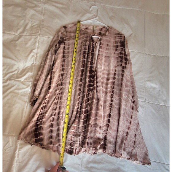 Umgee Blouse Womens Large Tie Dyed Tunic Keyhole Neck Flowy Gauzy Beige Brown - Picture 4 of 7
